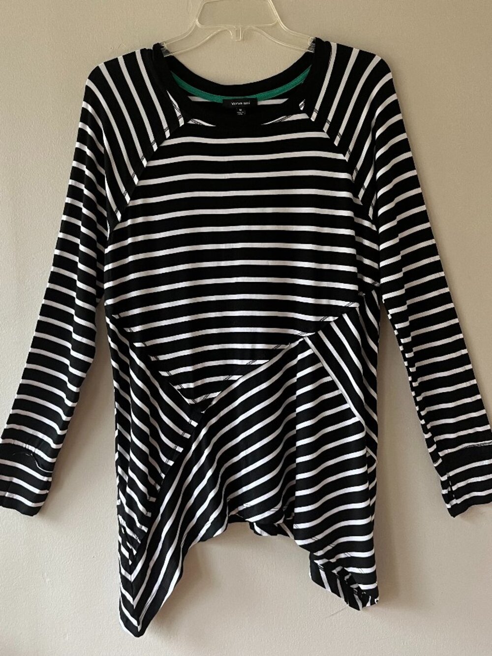 Dressbarn‎ Sz M White Black Striped Stretch Pullover Blouse Loose Fit